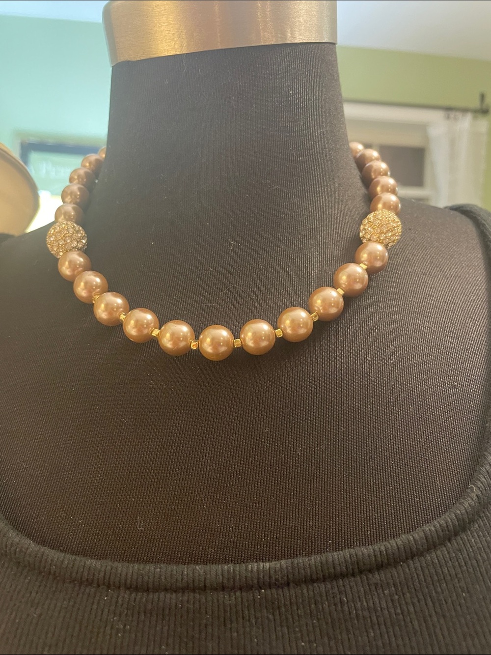 The Limited Champagne Pearl Necklace with Gold Sparkle Beads 18” Long 2” ext